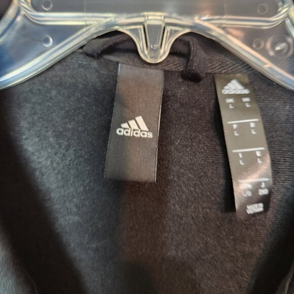 Men’s Large Adidas Track Jacket Black White Zipper Pockets Logo RN 88387 - Picture 12 of 16